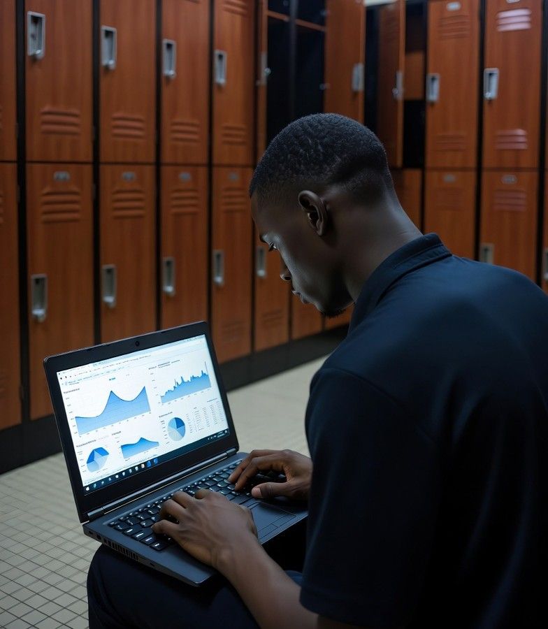athlete studying graphs on a laptop